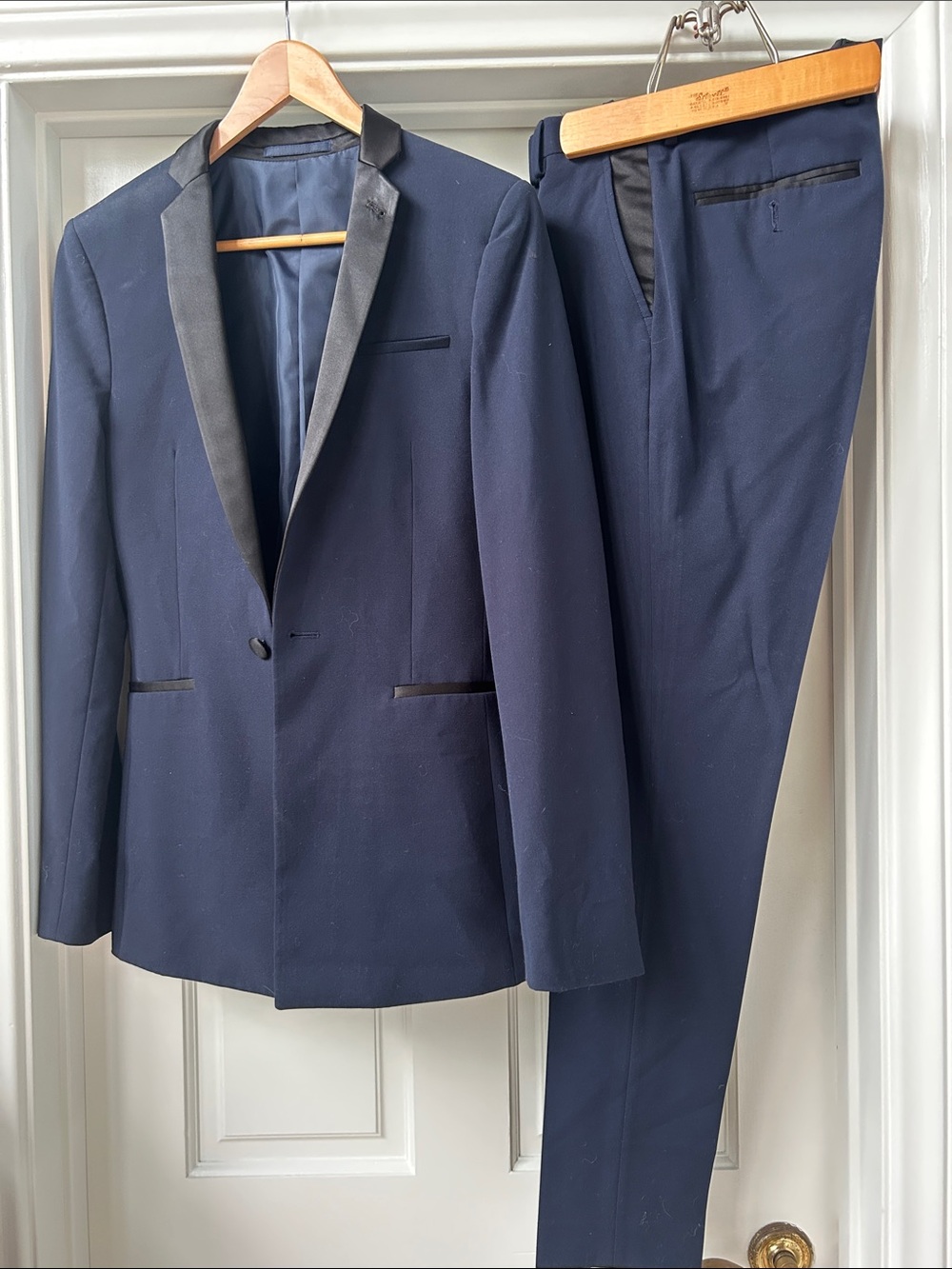 ASOS Navy Satin-Trim Tuxedo Jacket and Trousers